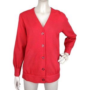Vintage 1970's Red Button-Down Balloon Sleeve Knit Sweater Jacket Size S…